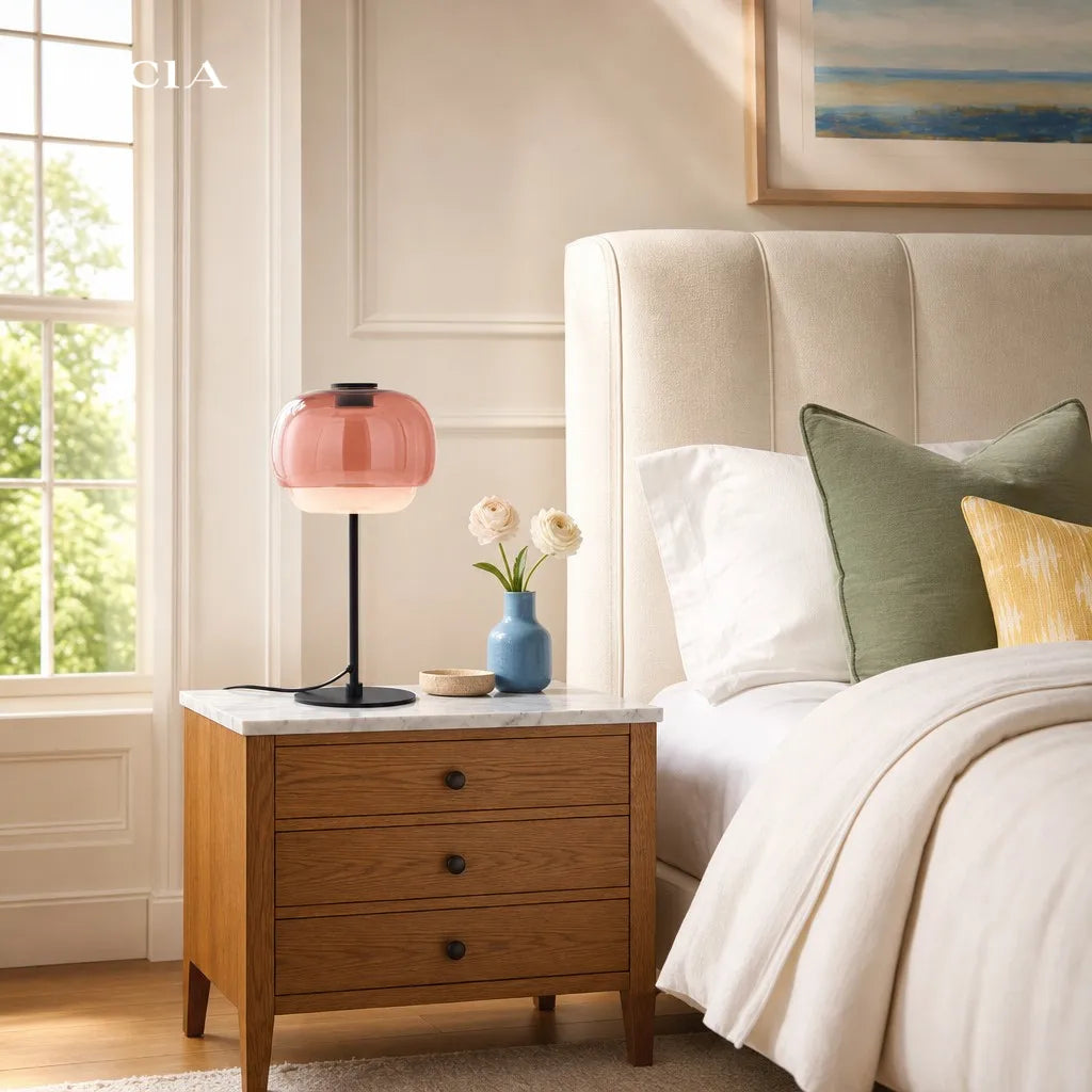 Opal and colored glass table lamp