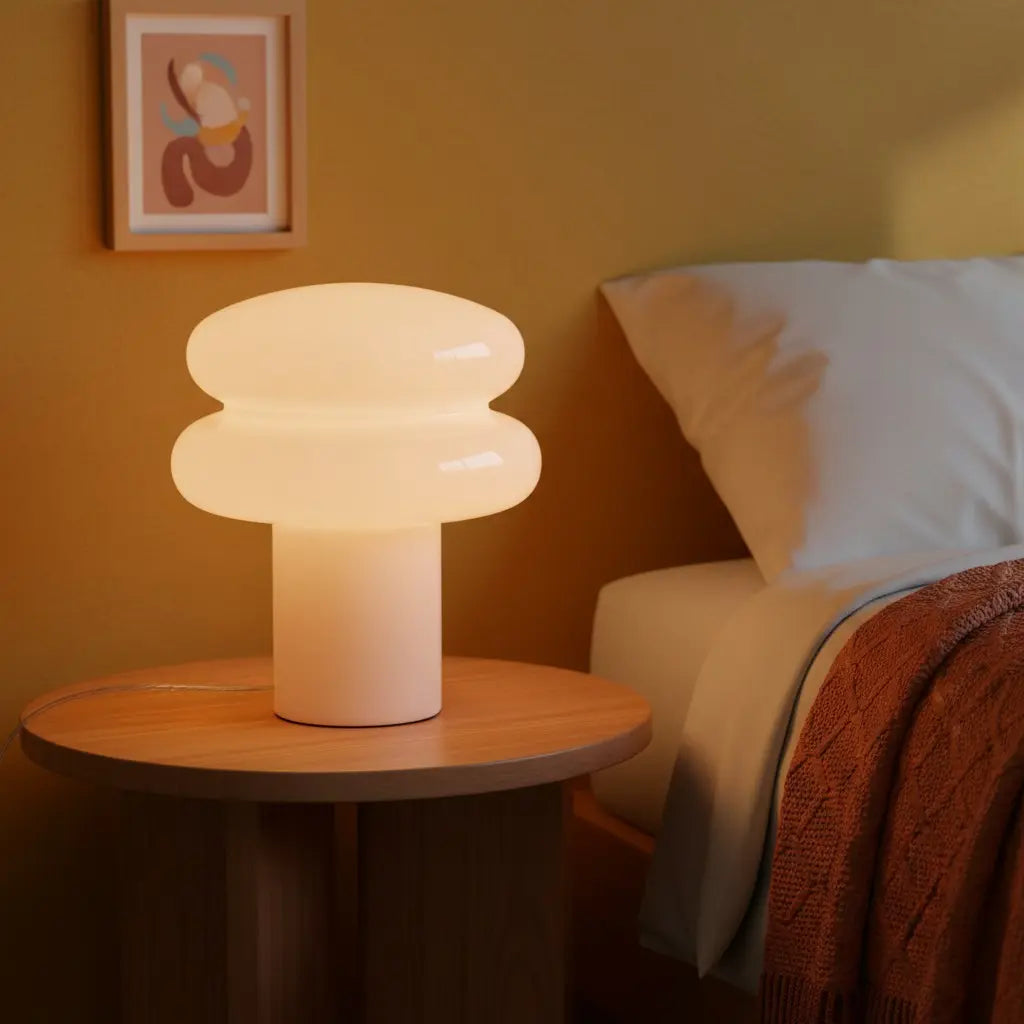 Opal glass mushroom table lamp
