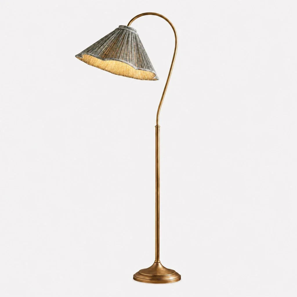 Pleated fabric gooseneck floor light