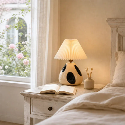 Pleated fabric lamp for reading area