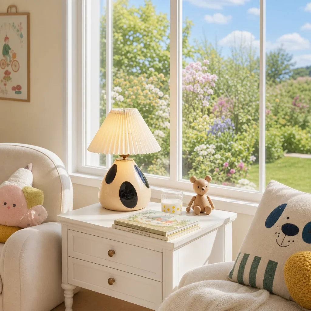 Table lamp with pleated fabric shade