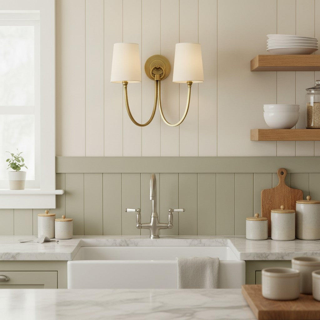 Transitional linen wall sconce