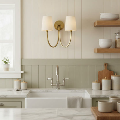 Transitional linen wall sconce