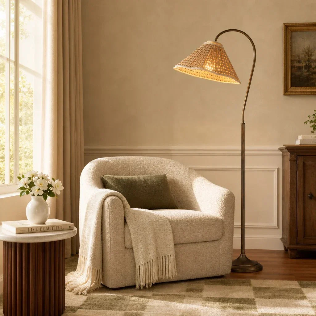 Vintage pleated fabric floor light