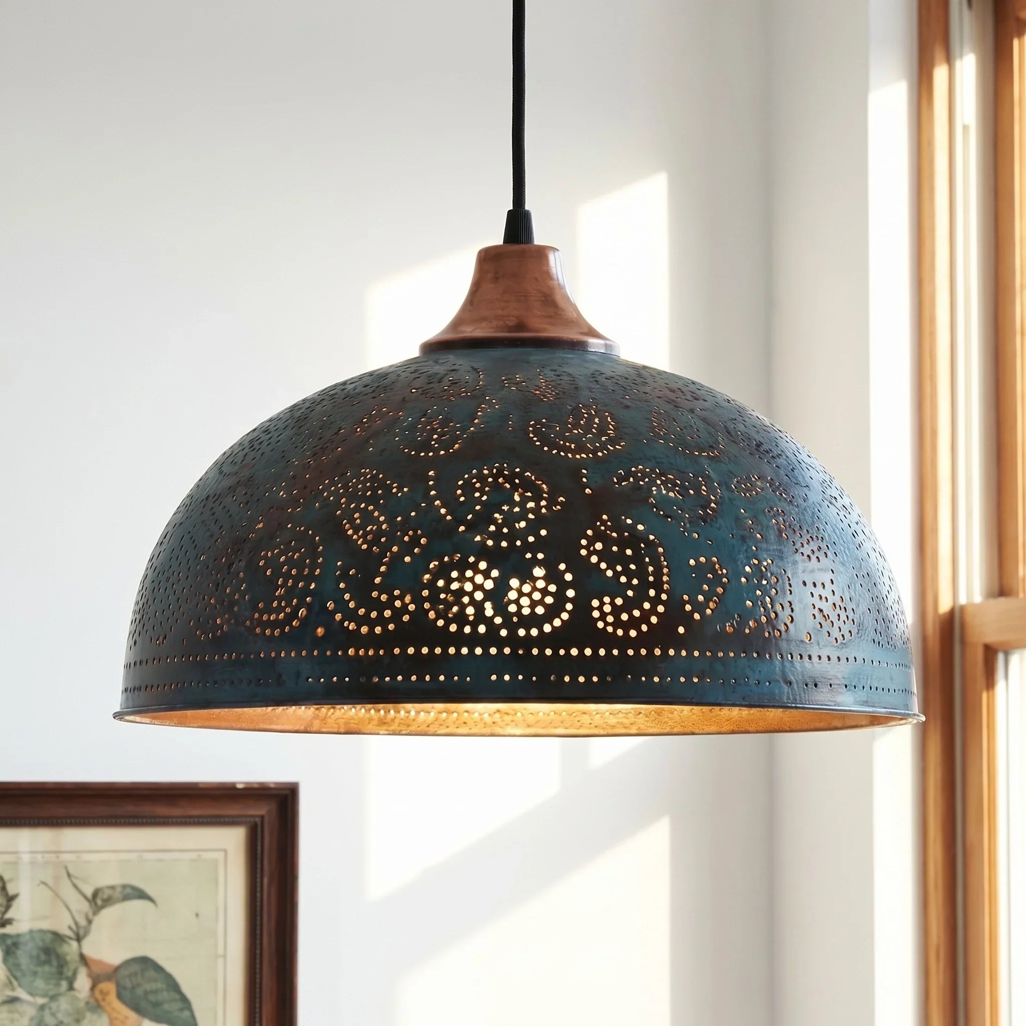 Vintage rustic copper dome pendant light