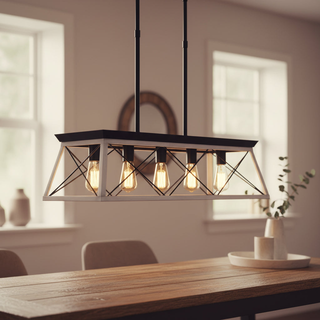 White and black farmhouse chandelier