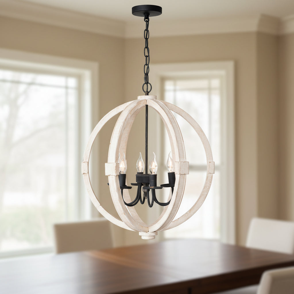 White wood chandelier for kitchen